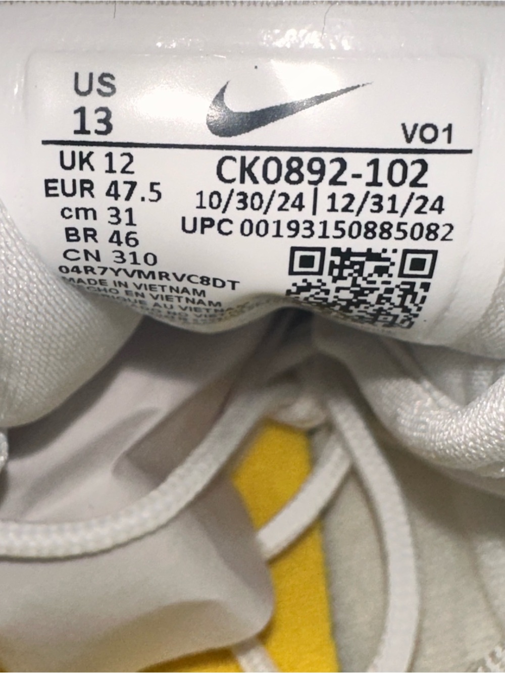 No.13 Nike Air Max Uptempo '95 Lakers White Purple Amarillo CK0892-102 - Picture 5 of 8